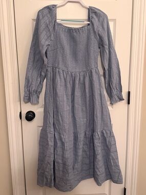NWT BTFBM Blue Smocked Midi Dress Size Large | Long Sleeve Tiered Dres